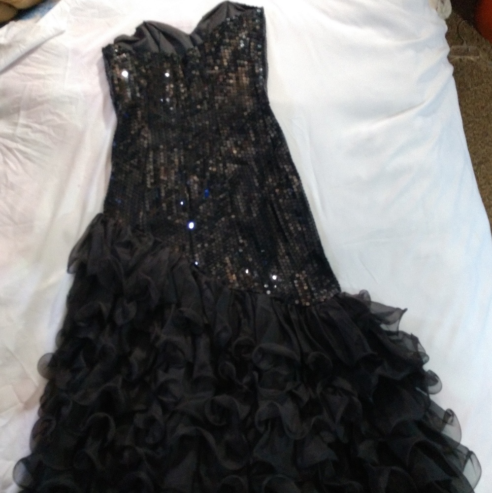 ILGWU Black Sequins Bodice Strapless Dress Size 11